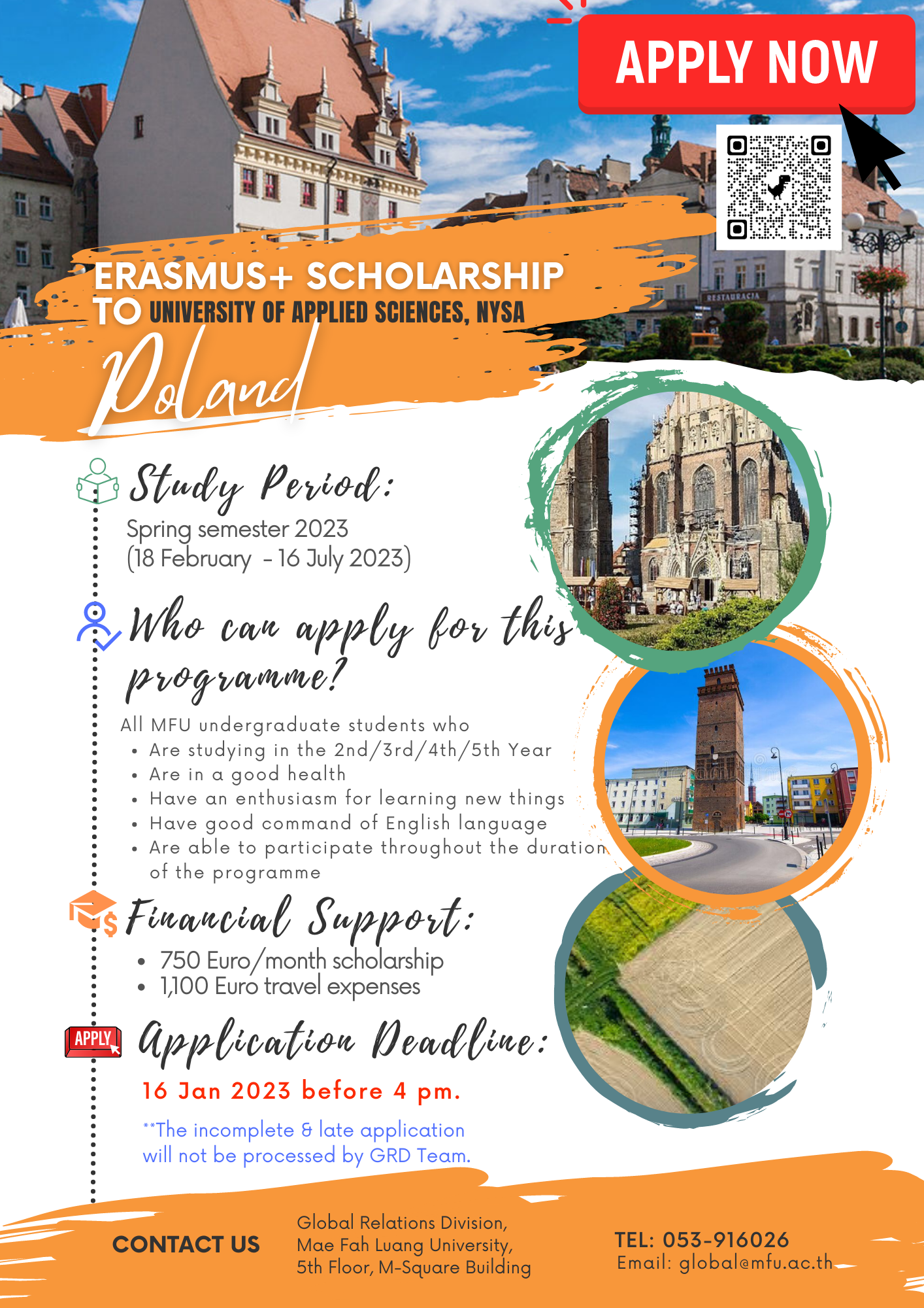 Call for student applications for Erasmus+ exchange to University of Applied Sciences, Nysa, Poland